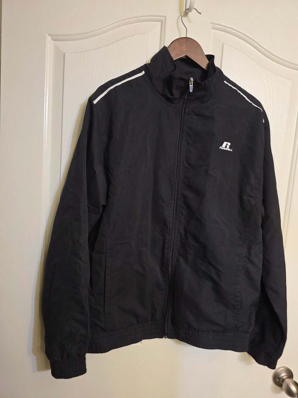 Russell Athletic Black Full Zip Mesh Lined Windbreaker Jacket Mens Medium